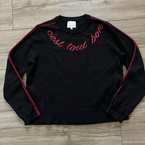 Cinq à Sept Black and Red Crew Neck Sweater